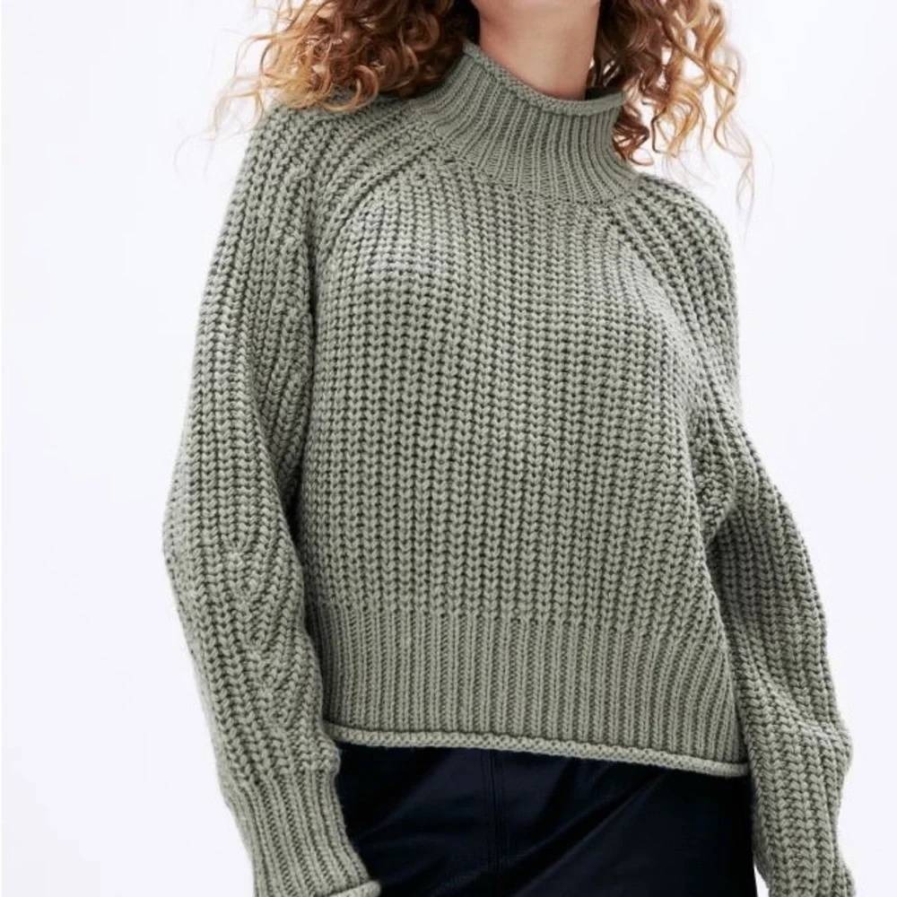 Roll Mock Neck Chunky Sage Green Womens Sweater Large Earthy Minimalist Scandi
